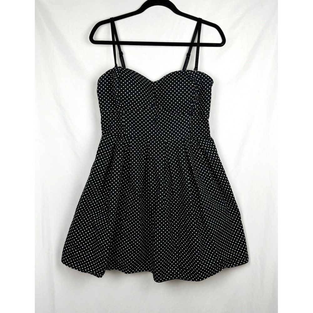 Vintage Y2K Polka Dot Smocked‎ Bustier Mini Dress Removable Straps Black White S